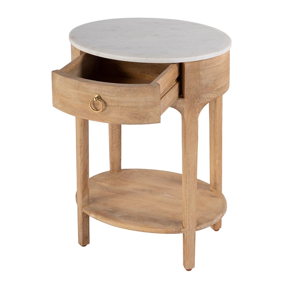 Butler Specialty Company - Ellen 18.25 in. W Oval Marble and Wood 1 Drawer Nightstand, Natural - 5626312 View 2