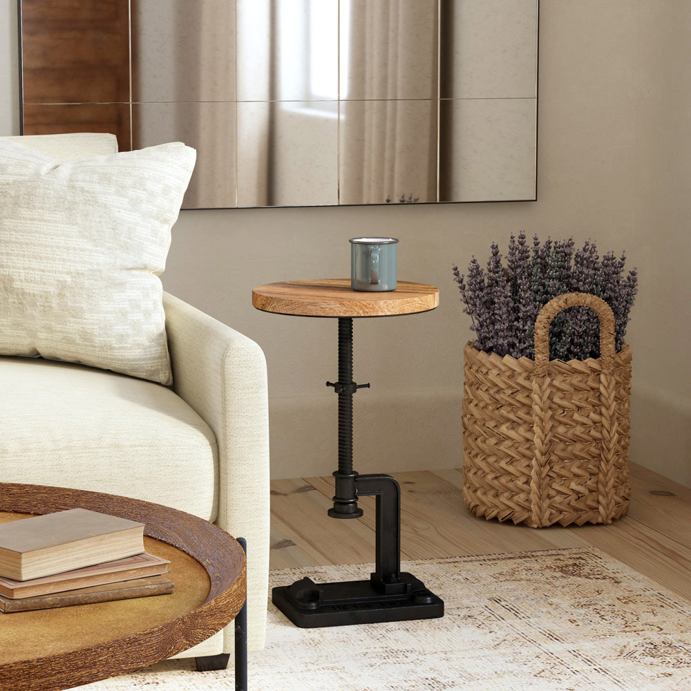 Butler Specialty Company - Ellis 18-23 in. H Round Metal & Wood Adjustable Height Pedestal Side table, Multi-Color - 2539312