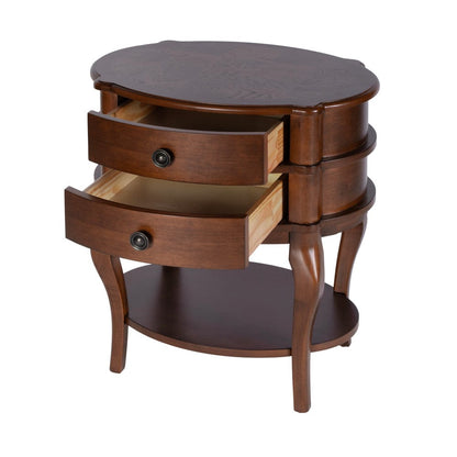 Butler Specialty Company - Ethel 25 in. W Oval Wood 2 Drawer Accent Table w Open Shelf, Brown - 6244024 view 3