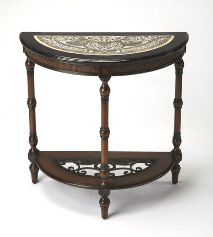 Butler Specialty Company - Fabiola 30 in. W Demilune Wood & Fossil Stone Console Table, Multi-Color - 2970025