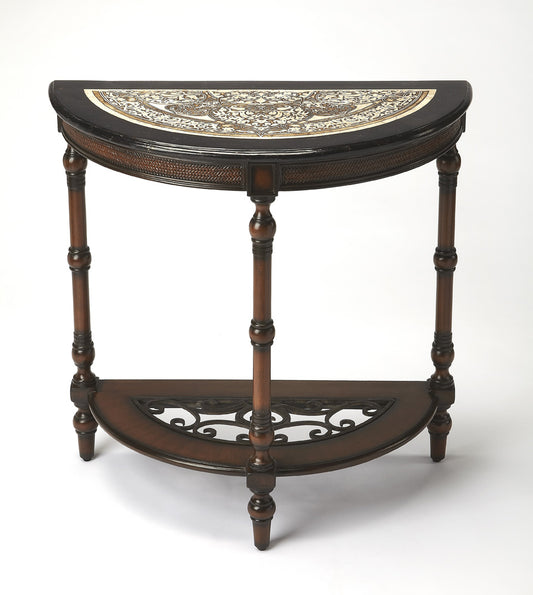 Butler Specialty Company - Fabiola 30 in. W Demilune Wood & Fossil Stone Console Table, Multi-Color - 2970025