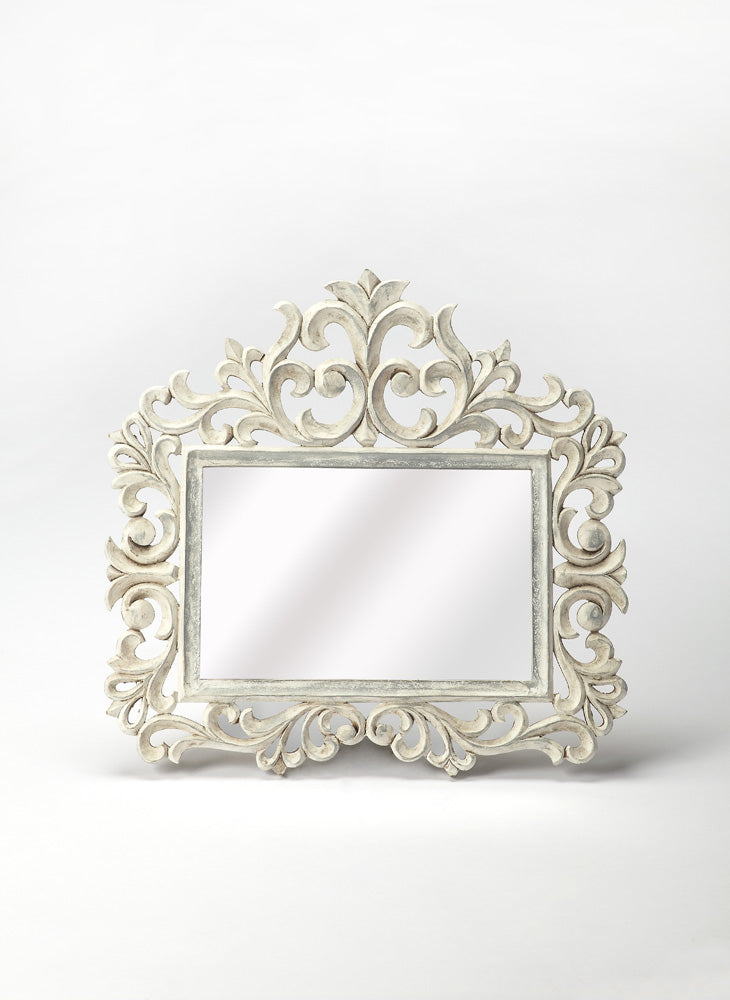 Butler Specialty Company - Favart 21.75 in. H x 22.5 in. W Rectangular Mirror & Wood Carved Accent Wall Mirror, White - 3681290