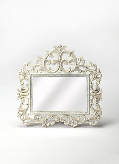 Butler Specialty Company - Favart 21.75 in. H x 22.5 in. W Rectangular Mirror & Wood Carved Accent Wall Mirror, White - 3681290