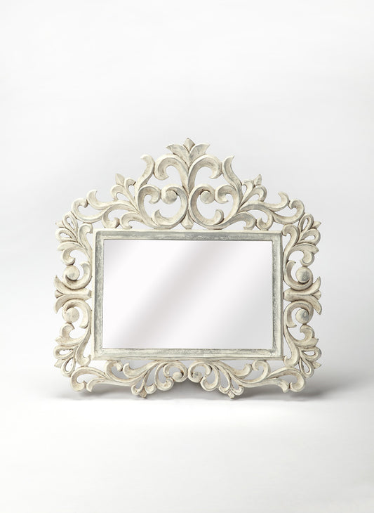 Butler Specialty Company - Favart 21.75 in. H x 22.5 in. W Rectangular Mirror & Wood Carved Accent Wall Mirror, White - 3681290