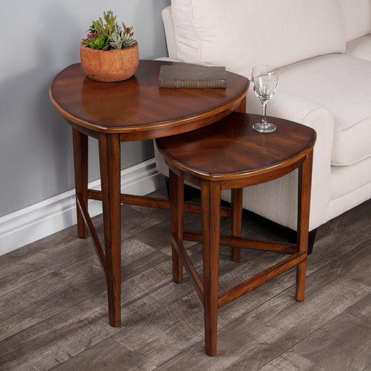 Butler Specialty Company - Finnegan Triangular Wood Set of 2 Nesting Tables, Medium Brown - 7010011