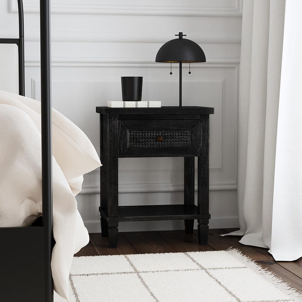 Butler Specialty Company - Flagstaff 20 in. W Rectangular Cane and Wood 1 Drawer Nightstand w Lower Open Shelf, Black - 5758432 View 6