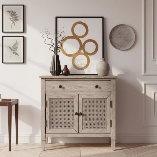 Butler Specialty Company - Flagstaff 30 in. W Rectangular Cane 1 Drawer-2 Door Accent Chest, Gray - 6263449 view 2