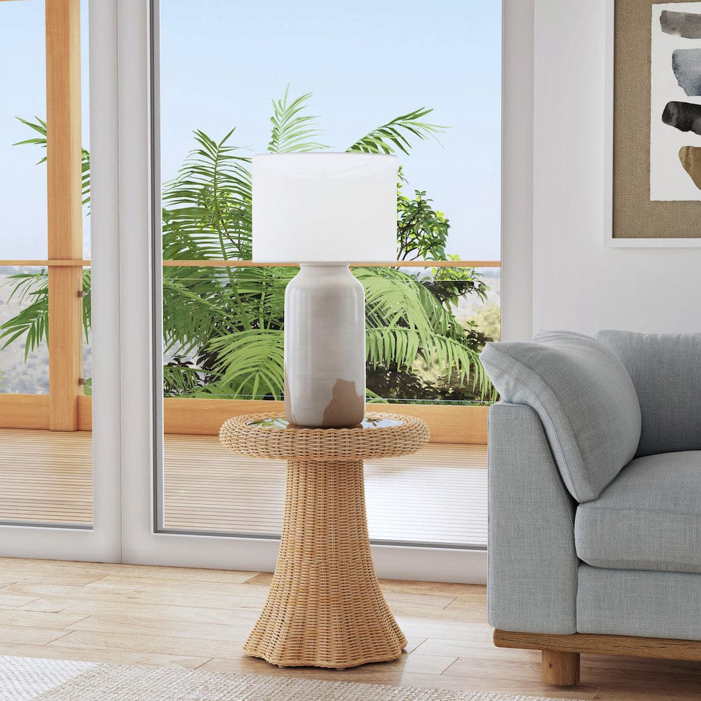 Butler Specialty Company - Flora 22 in. Round Glass Top & Rattan Scalloped End table, Light Brown - 9759404 view 5