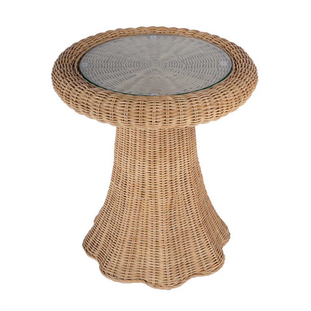 Butler Specialty Company - Flora 22 in. Round Glass Top & Rattan Scalloped End table, Light Brown - 9759404