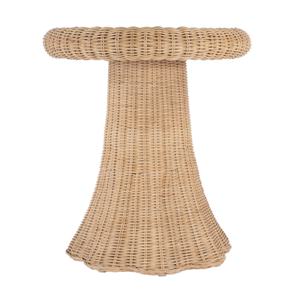 Butler Specialty Company - Flora 22 in. Round Glass Top & Rattan Scalloped End table, Light Brown - 9759404