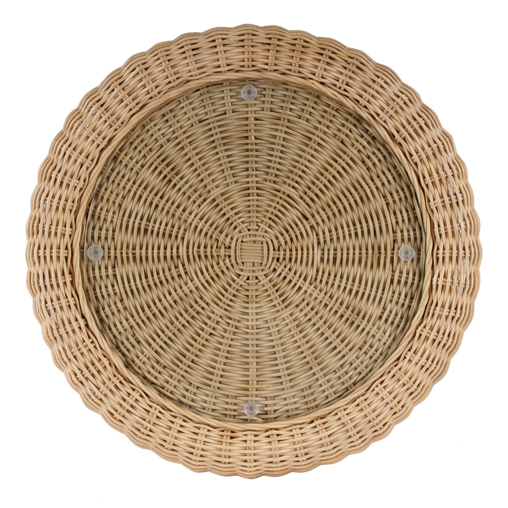 Butler Specialty Company - Flora 22 in. Round Glass Top & Rattan Scalloped End table, Light Brown - 9759404