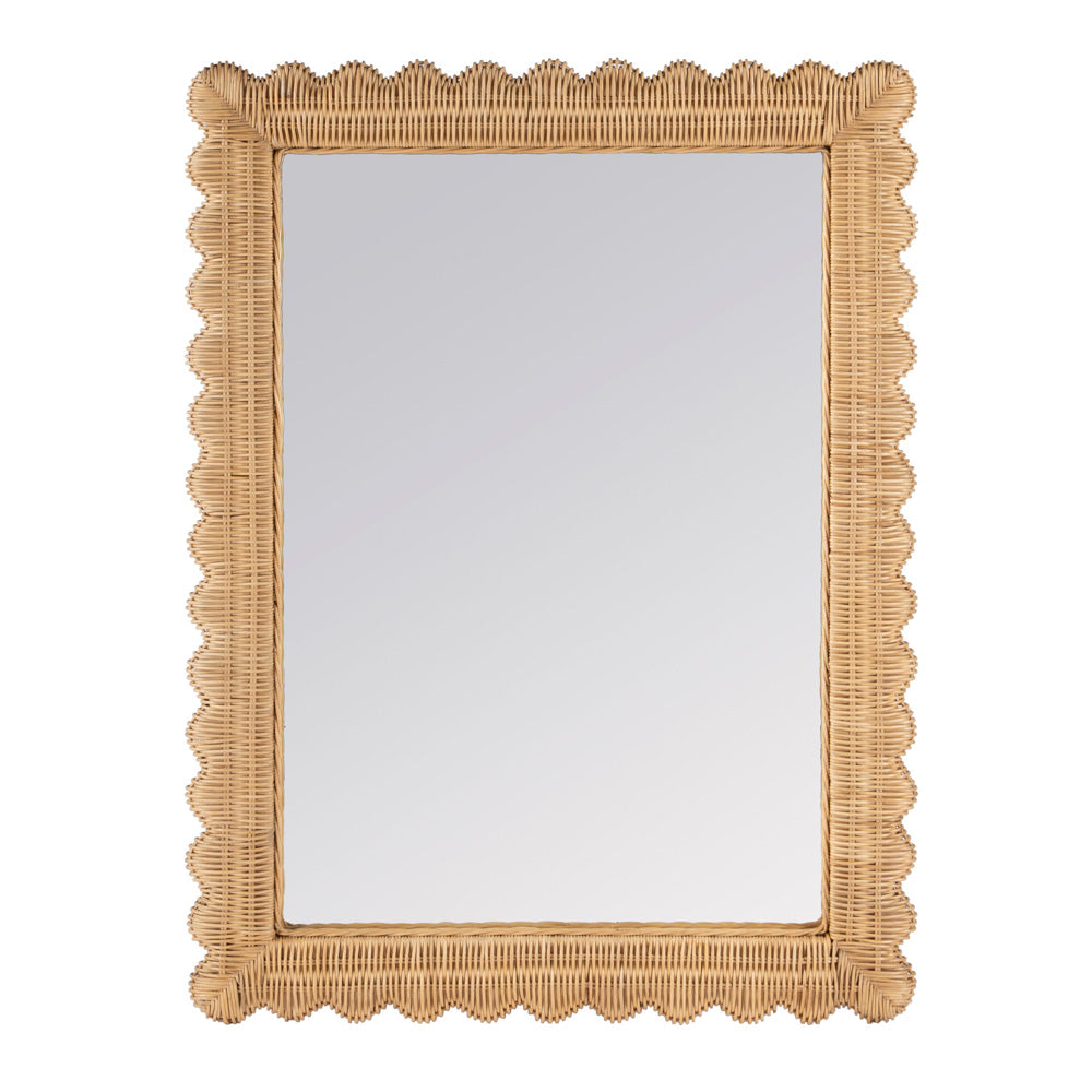 Butler Specialty Company - Flora 30 in. H x 30 in. W Rectangular Rattan Scalloped Wall Mirror, Light Brown - 9758404