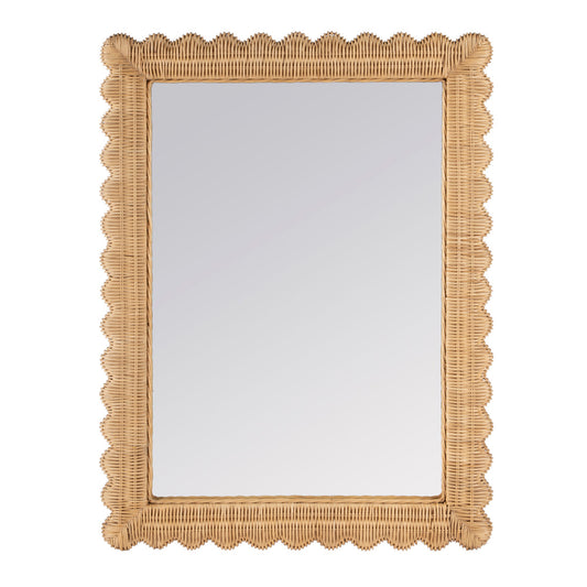 Butler Specialty Company - Flora 30 in. H x 30 in. W Rectangular Rattan Scalloped Wall Mirror, Light Brown - 9758404