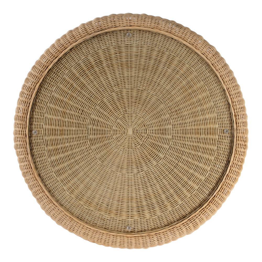 Butler Specialty Company - Flora 40 in. Round Glass Top & Rattan Scalloped Coffee Table, Light Brown - 9760404