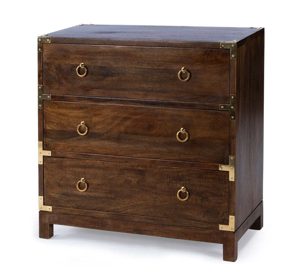 Butler Specialty Company - Campaign - Forster 28 in. W Rectangular Wood Campaign 3 Drawer Dresser, Dark Brown - 9337354