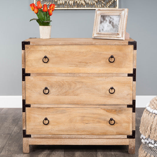 Butler Specialty Company - Campaign - Forster 28 in. W Rectangular Wood Campaign 3 Drawer Dresser, Light Brown - 9337312