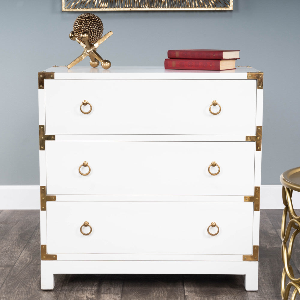 Butler Specialty Company - Campaign - Forster 28 in. W Rectangular Wood Campaign 3 Drawer Dresser, White - 9337304_CLOSEOUT