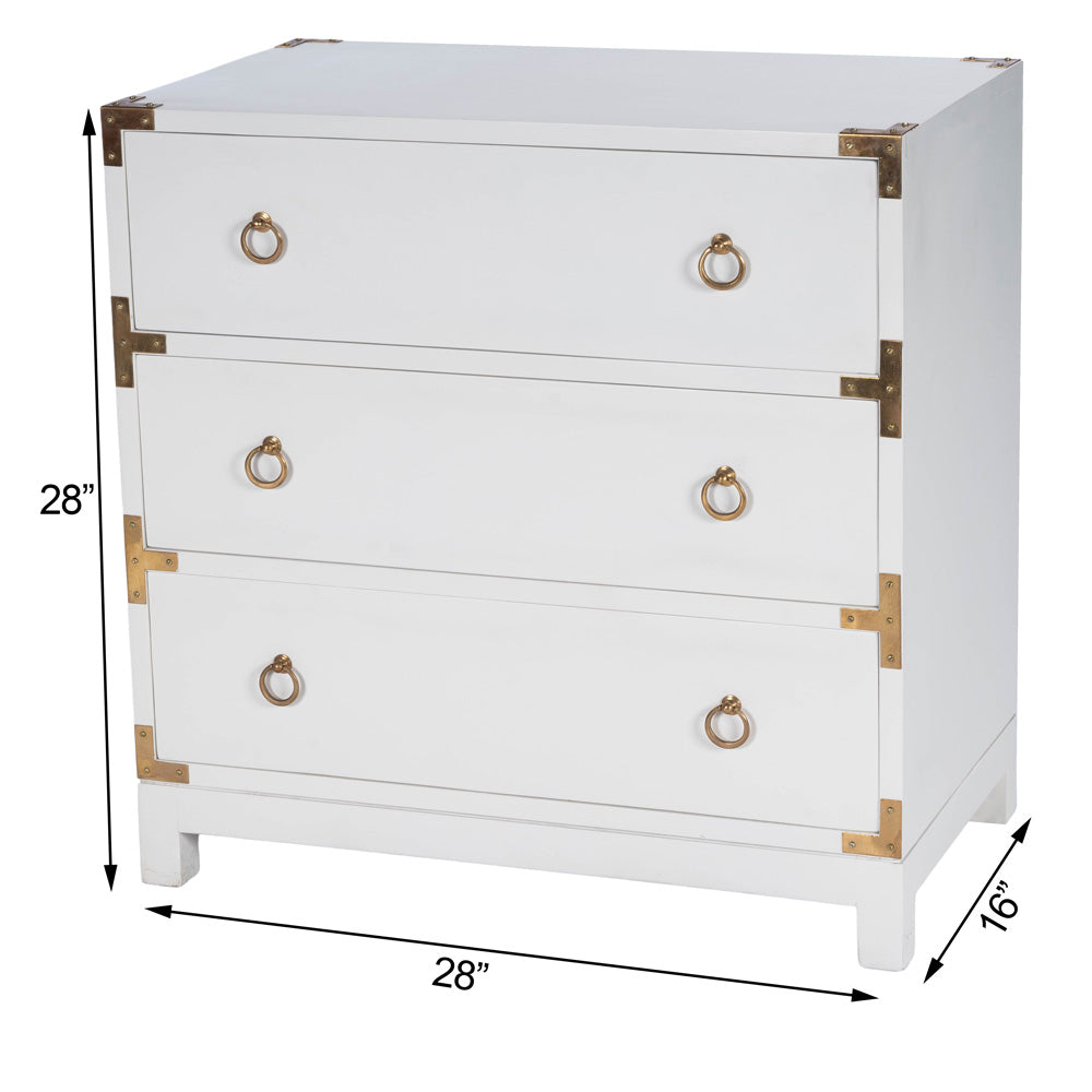 Butler Specialty Company - Campaign - Forster 28 in. W Rectangular Wood Campaign 3 Drawer Dresser, White - 9337304_CLOSEOUT