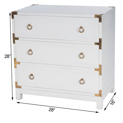 Butler Specialty Company - Campaign - Forster 28 in. W Rectangular Wood Campaign 3 Drawer Dresser, White - 9337304_CLOSEOUT