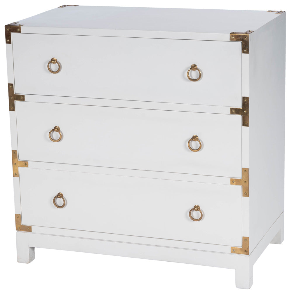 Butler Specialty Company - Campaign - Forster 28 in. W Rectangular Wood Campaign 3 Drawer Dresser, White - 9337304_CLOSEOUT