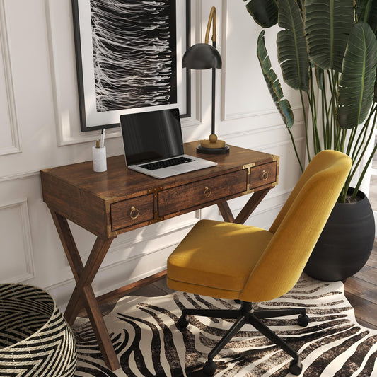 Butler Specialty Company - Campaign - Forster 40.5 in. W Rectangular Wood 3 Drawer Campaign Writing Desk, Dark Brown - 9341354