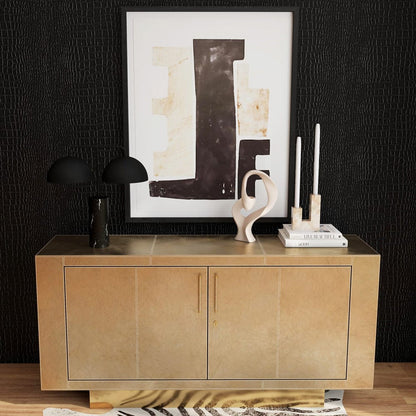 Butler Specialty Company - Francois 70.5 in. W Leather & Wood Buffet/Sideboard with 2 Doors, 1 Interior Drawer and 5 Interior Shelves, Gold - 3736350