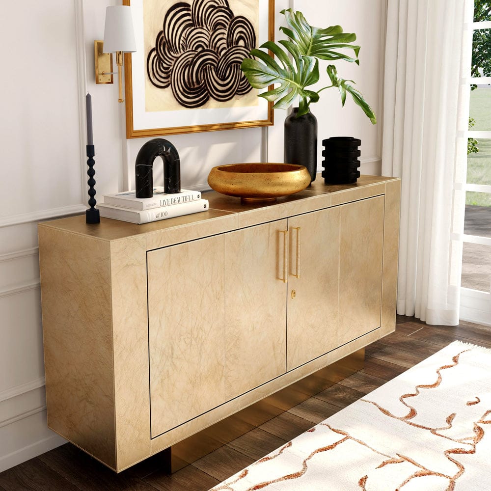 Butler Specialty Company - Francois 70.5 in. W Leather & Wood Buffet/Sideboard with 2 Doors, 1 Interior Drawer and 5 Interior Shelves, Gold - 3736350