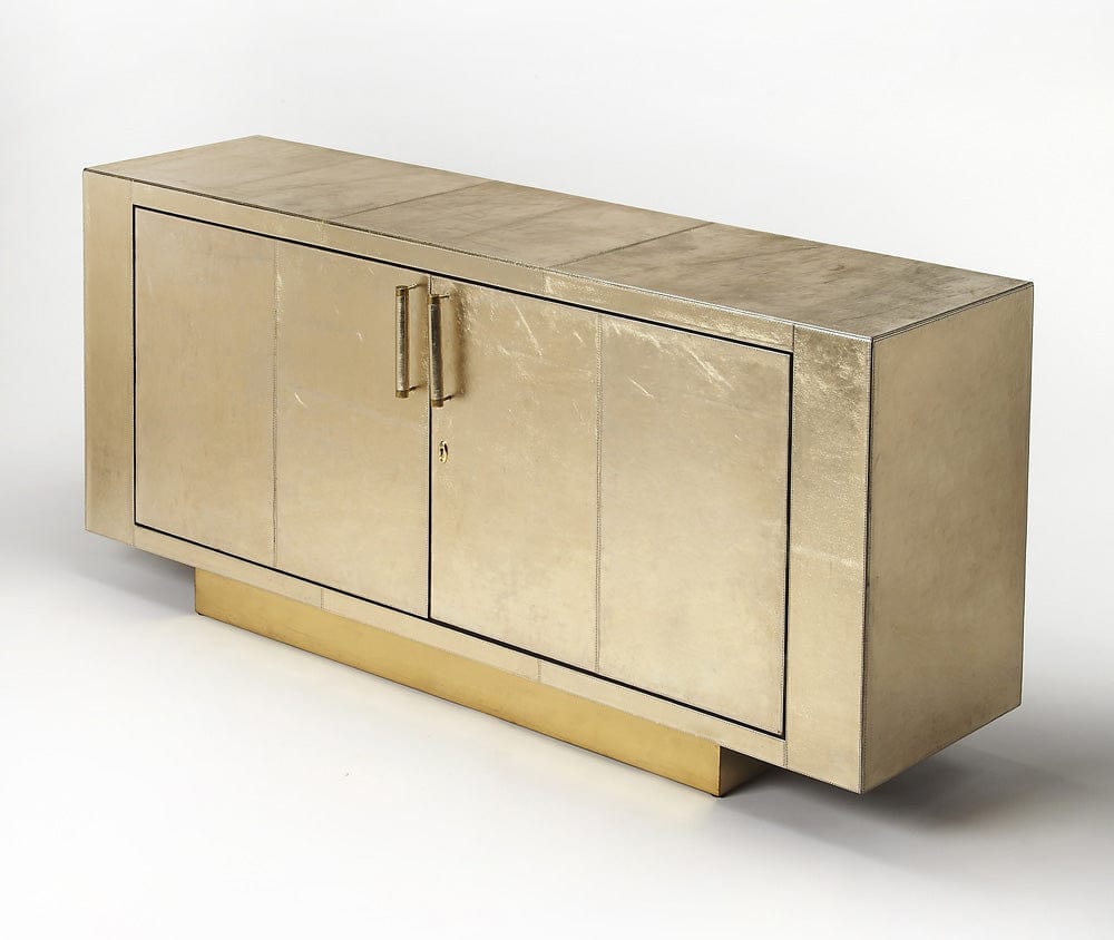 Butler Specialty Company - Francois 70.5 in. W Leather & Wood Buffet/Sideboard with 2 Doors, 1 Interior Drawer and 5 Interior Shelves, Gold - 3736350