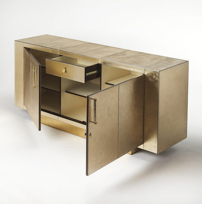 Butler Specialty Company - Francois 70.5 in. W Leather & Wood Buffet/Sideboard with 2 Doors, 1 Interior Drawer and 5 Interior Shelves, Gold - 3736350