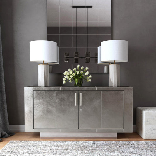 Butler Specialty Company - Francois 70.5 in. W Leather & Wood Buffet/Sideboard with 2 Doors, 1 Interior Drawer and 5 Interior Shelves, Silver - 3736435