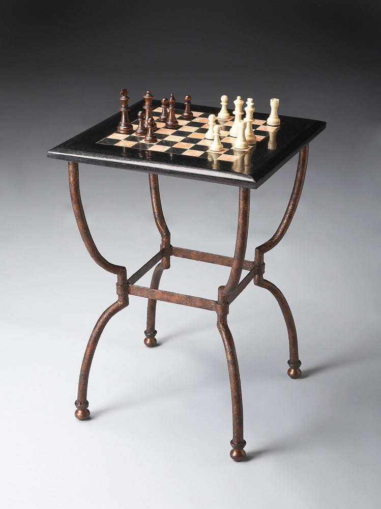 Butler Specialty Company - Frankie 18 in. W Square Fossil Stone & Metal Game Table, Multi-Color - 6061025