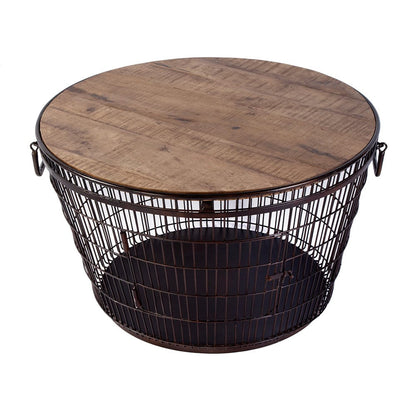 Butler Specialty Company - Fulton 28 in. W Round Iron and Wood Coffee Table w Decorative Handles, Brown - 5899025 View 1
