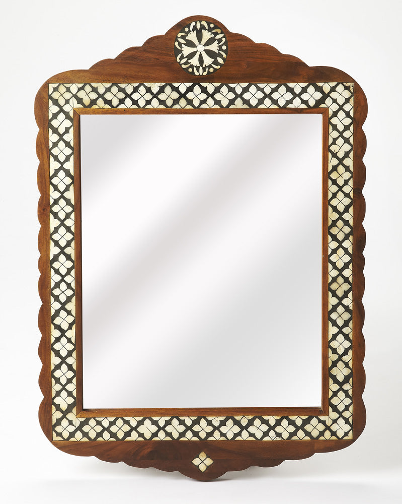 Butler Specialty Company - Gabby Wood & Bone Inlay Wall Mirrored, Medium Brown - 3879338