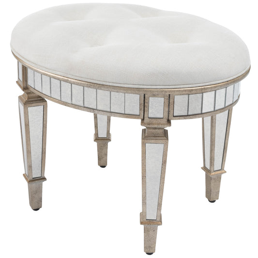 Butler Specialty Company - Garbo 24 in. W Oval Upholstered Seat & Mirrored Vanity Stool, Silver - 3630146