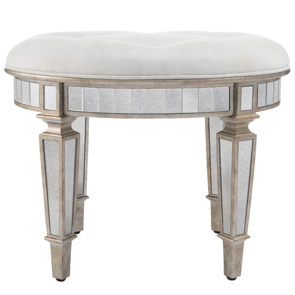 Butler Specialty Company - Garbo 24 in. W Oval Upholstered Seat & Mirrored Vanity Stool, Silver - 3630146
