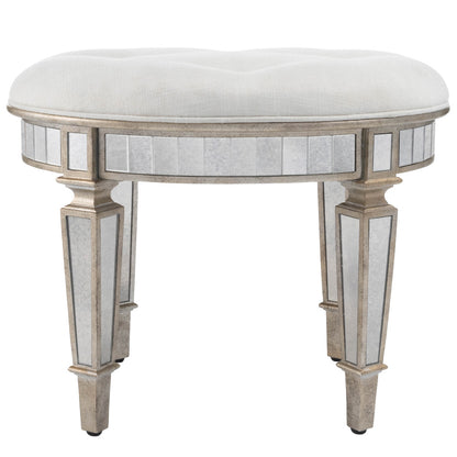 Butler Specialty Company - Garbo 24 in. W Oval Upholstered Seat & Mirrored Vanity Stool, Silver - 3630146