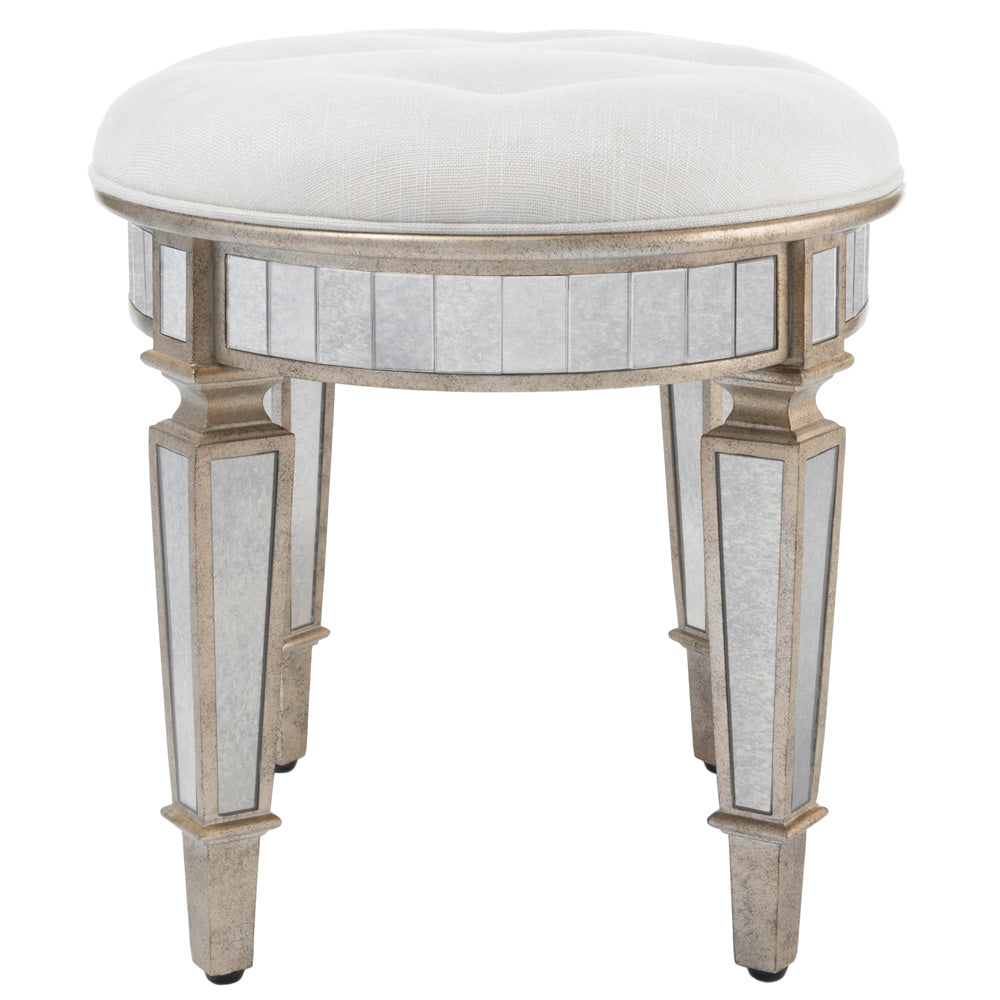 Butler Specialty Company - Garbo 24 in. W Oval Upholstered Seat & Mirrored Vanity Stool, Silver - 3630146