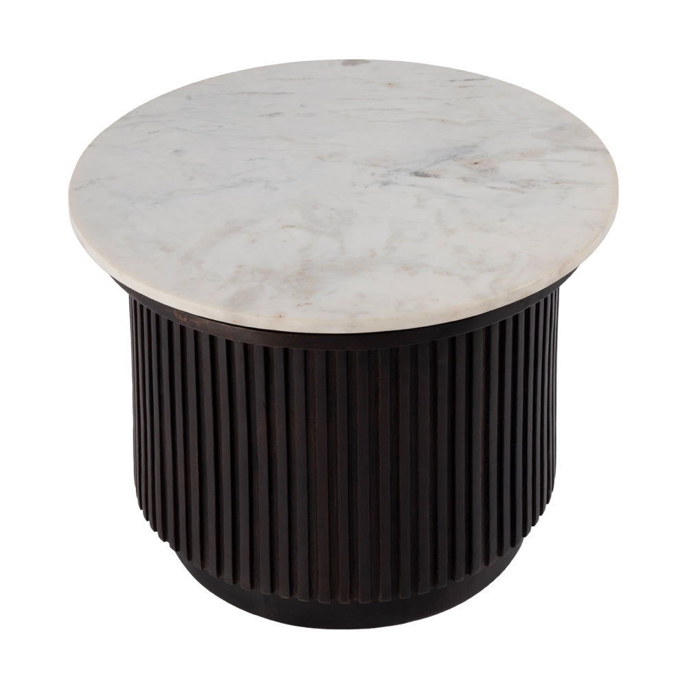 Butler Specialty Company - Georgia 22 in. W Round Wood and Marble Ribbed Side Table, Brown, White - 5823389 view 1