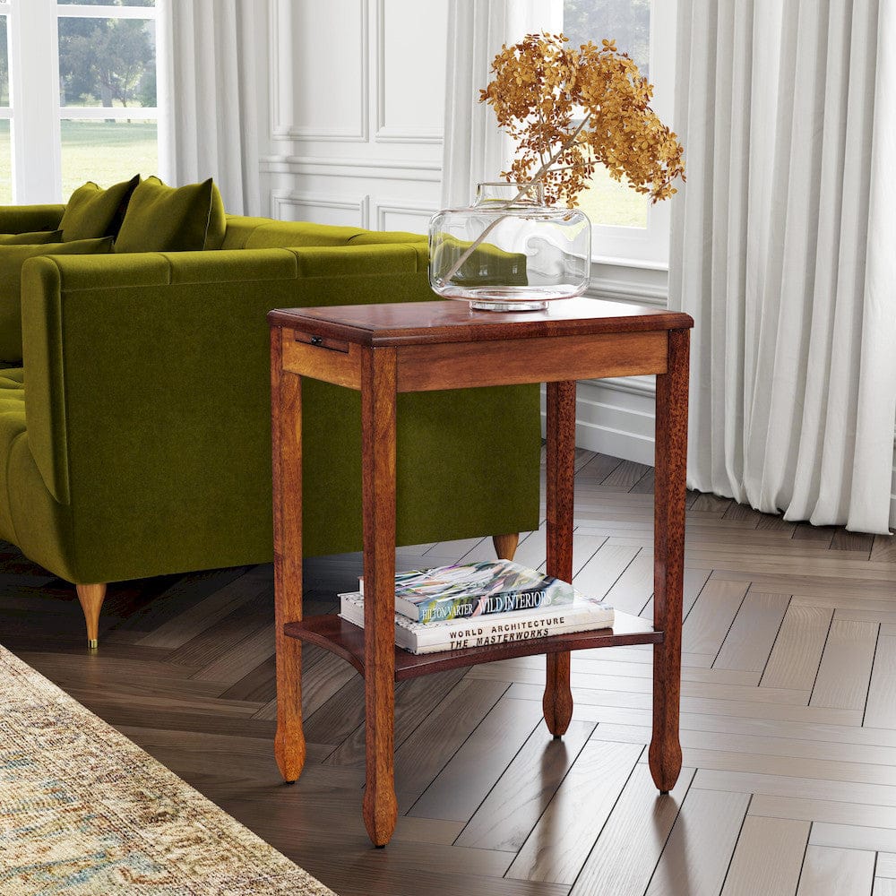 Butler Specialty Company - Gilbert 12 in. W Rectangular Wood End Table with Pull-Out Tray & Lower Shelf, Medium Brown - 4107101 view 7