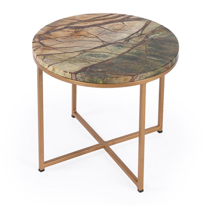 Butler Specialty Company - Giovanniya 19.75 in. W Round Marble & Metal Side Table, Gold - 5602226