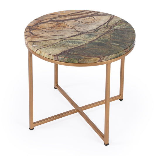 Butler Specialty Company - Giovanniya 19.75 in. W Round Marble & Metal Side Table, Gold - 5602226