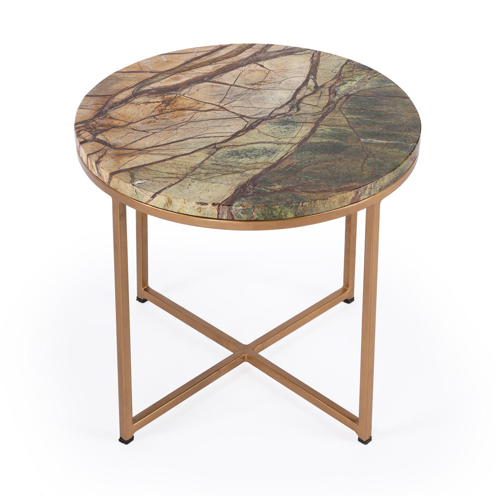 Butler Specialty Company - Giovanniya 19.75 in. W Round Marble & Metal Side Table, Gold - 5602226