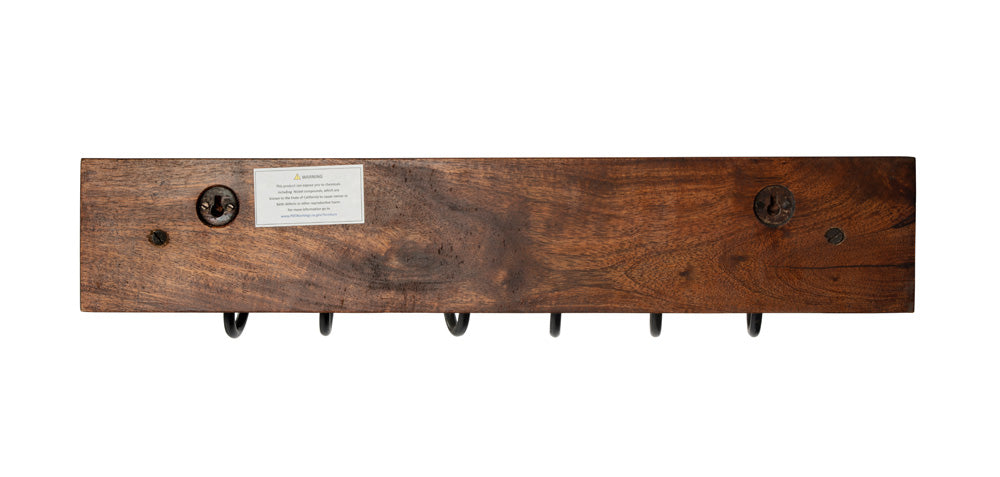 Butler Specialty Company - Hors D'oeuvres - Glendo 23.5 in. W Rectangular Iron & Wood 6 Hook Wall Coat Rack, Medium Brown - 3366016