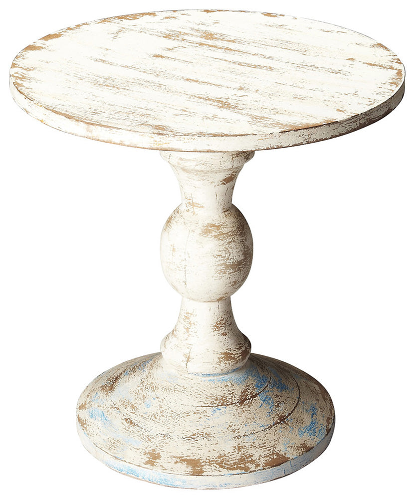 Butler Specialty Company - Artifacts - Grandma's Attic 23.5 in. W Round Solid Wood Pedestal Side Table, White - 3313290