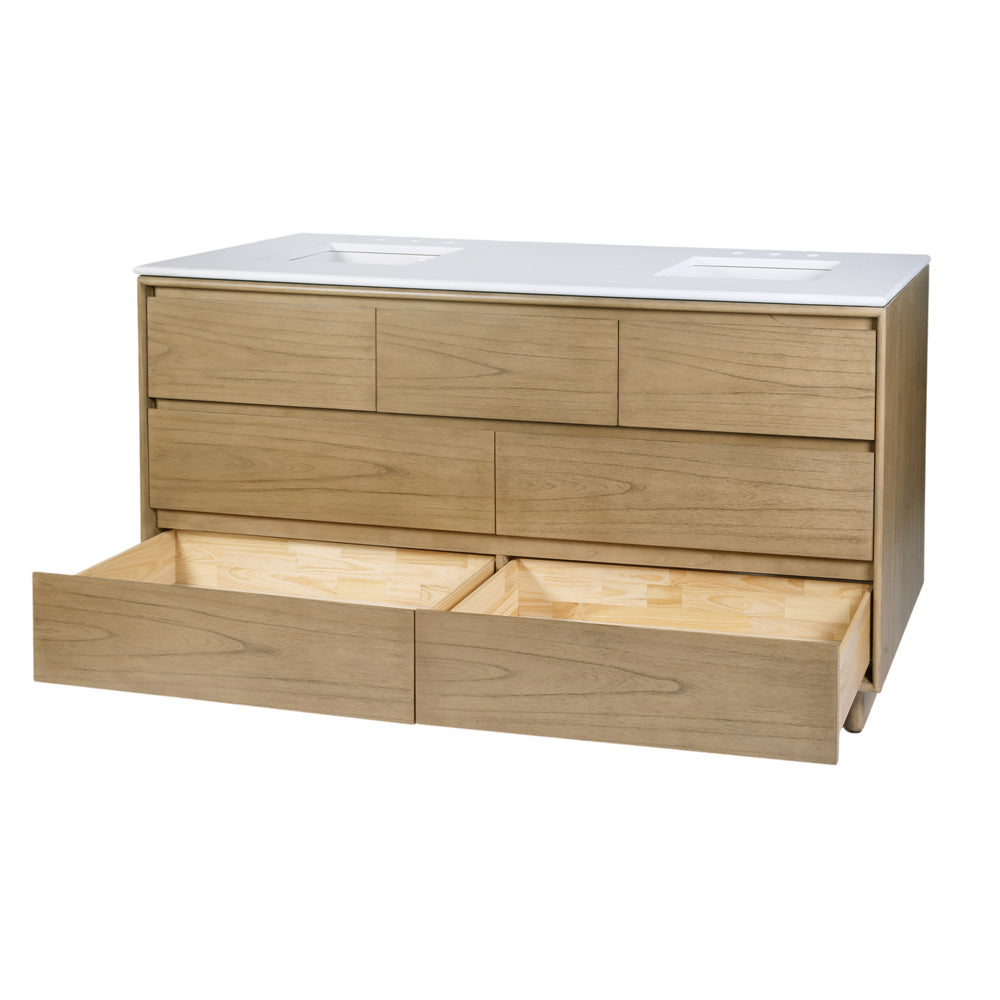 Butler Specialty Company - Halmstad 72 in. W Rectangular Wood Double Sink 5 Drawer Vanity Set, Light Brown - 6270488 view 3