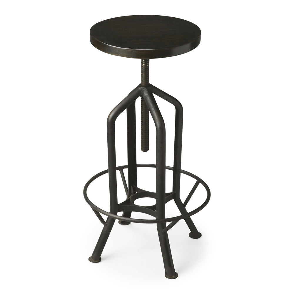 Butler Specialty Company - Hampton 24-39 in. H Adjustable Height Metal & Wood Swivel Backless Bar Stool, Black - 2883025_CLOSEOUT