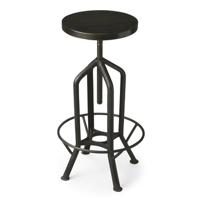 Butler Specialty Company - Hampton 24-39 in. H Adjustable Height Metal & Wood Swivel Backless Bar Stool, Black - 2883025_CLOSEOUT
