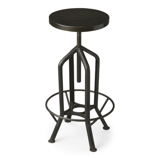 Butler Specialty Company - Hampton 24-39 in. H Adjustable Height Metal & Wood Swivel Backless Bar Stool, Black - 2883025_CLOSEOUT
