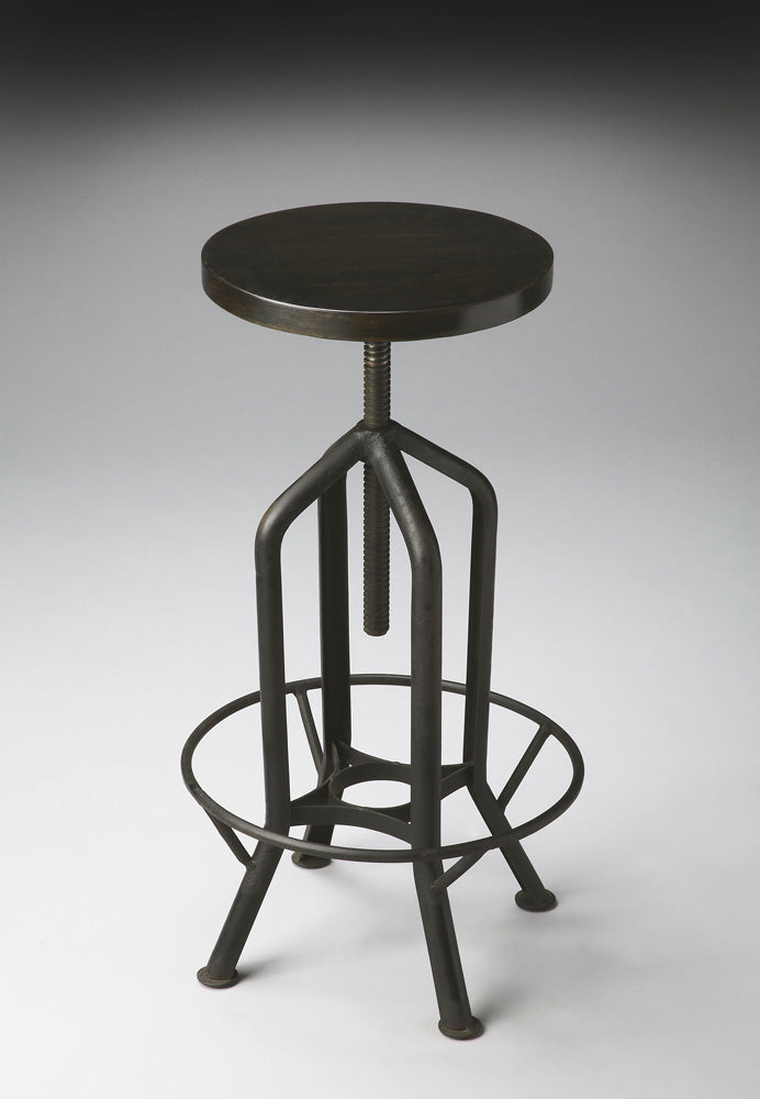 Butler Specialty Company - Hampton 24-39 in. H Adjustable Height Metal & Wood Swivel Backless Bar Stool, Black - 2883025_CLOSEOUT