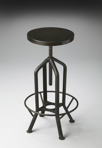 Butler Specialty Company - Hampton 24-39 in. H Adjustable Height Metal & Wood Swivel Backless Bar Stool, Black - 2883025_CLOSEOUT